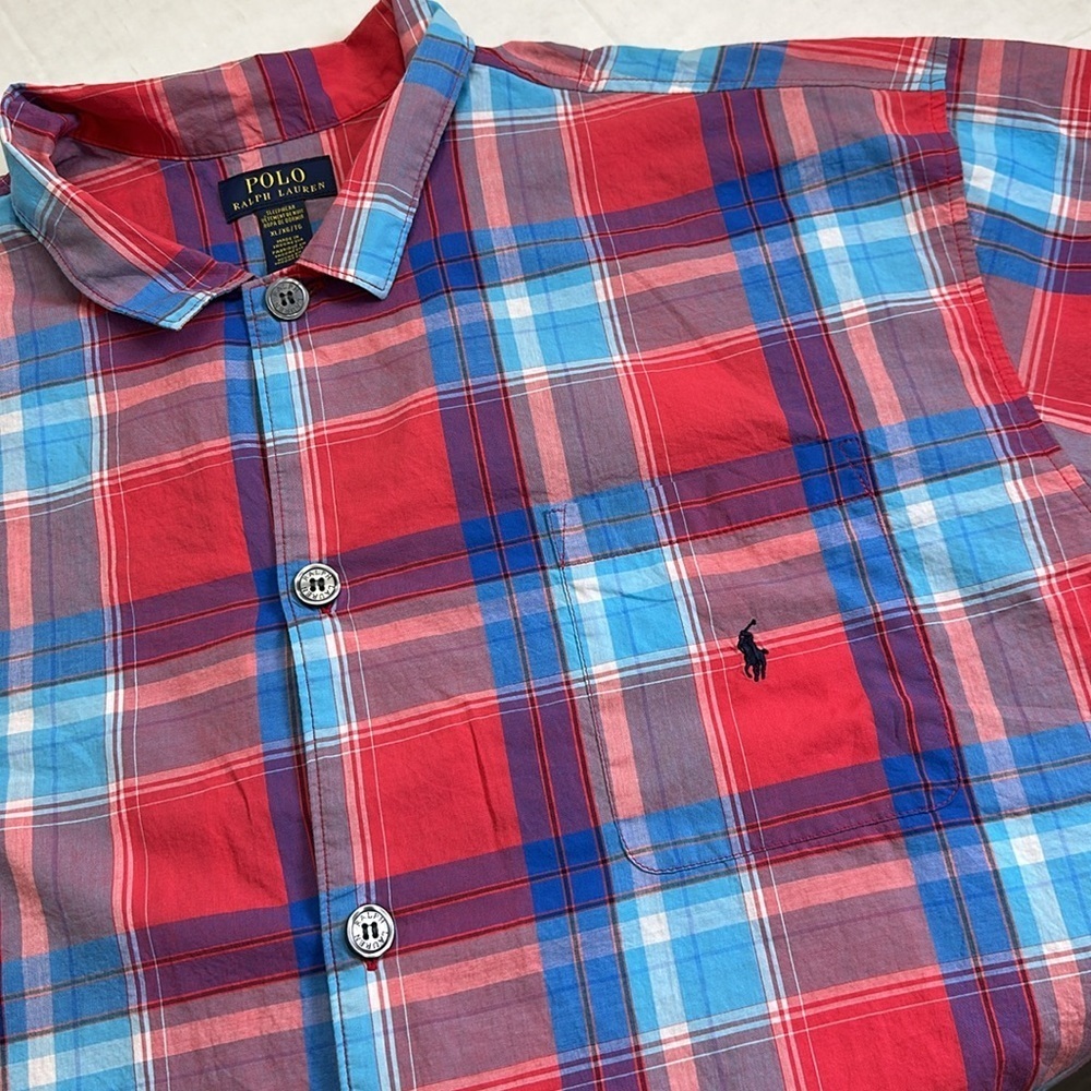 Polo Ralph Lauren Sleepwear Shirt Mens Red XLarge Plaid Short Sleeve Pajama‎ Top